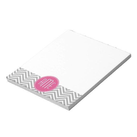 Grijze en roze Chevrons met aangepast monogram Notitieblok (Linkerzijde)