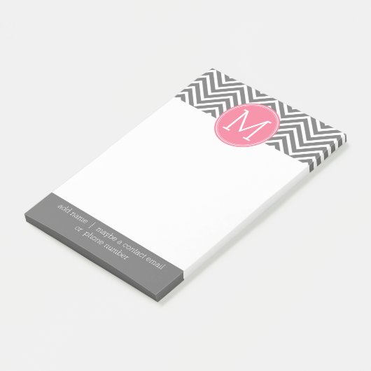 Grijze en roze Chevrons met aangepast monogram Post-it® Notes (Schuin)