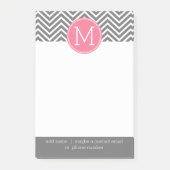 Grijze en roze Chevrons met aangepast monogram Post-it® Notes (Voorkant)