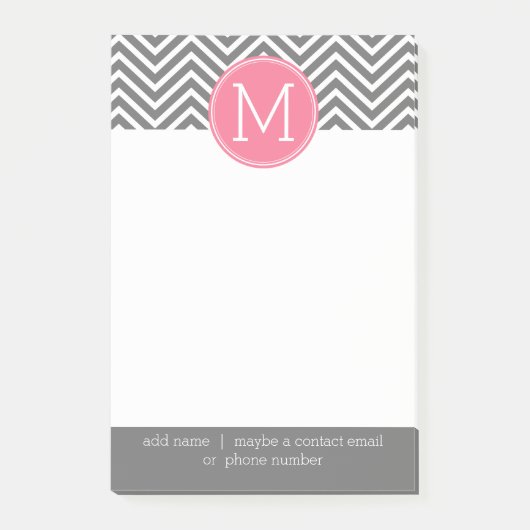 Grijze en roze Chevrons met aangepast monogram Post-it® Notes (Voorkant)