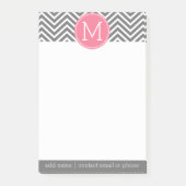 Grijze en roze Chevrons met aangepast monogram Post-it® Notes (Voorkant)