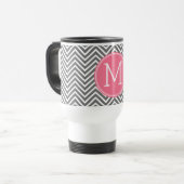 Grijze en roze Chevrons met aangepast monogram Reisbeker (Voorkant links)