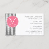 Grijze en roze Chevrons met aangepast monogram Visitekaartje (Achterkant)