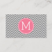 Grijze en roze Chevrons met aangepast monogram Visitekaartje (Voorkant)