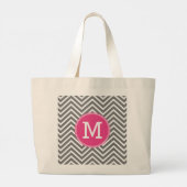 Grijze en roze Chevrons met aangepaste driestuksvo Grote Tote Bag (Achterkant)
