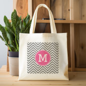 Grijze en roze Chevrons met aangepaste driestuksvo Grote Tote Bag