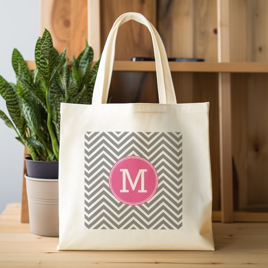 Grijze en roze Chevrons met aangepaste driestuksvo Grote Tote Bag