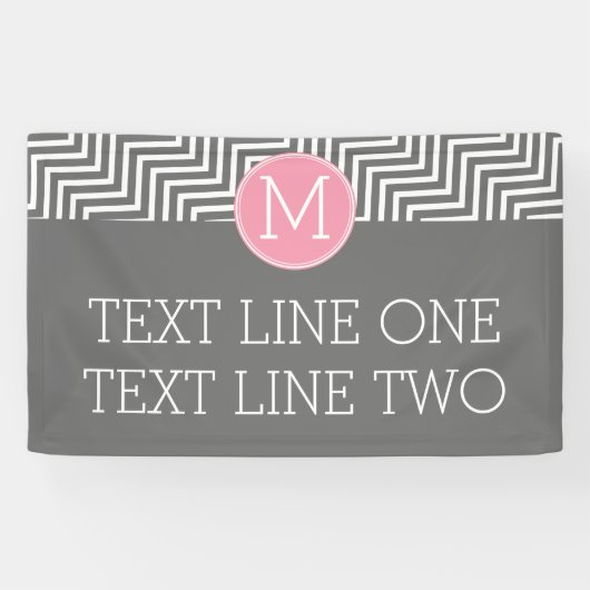 Grijze en Roze Chevrons met de tekst van het Monog Spandoek (Horizontaal)
