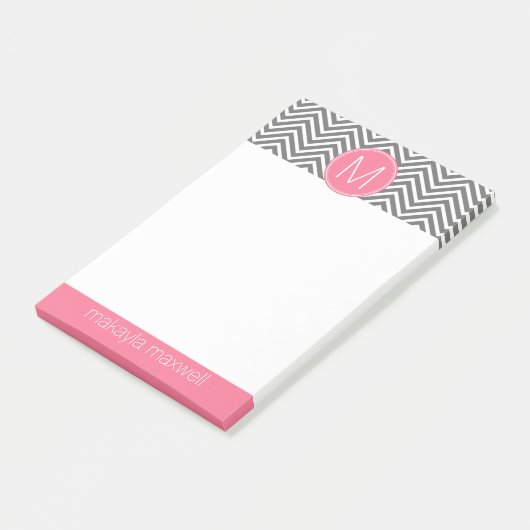 Grijze en roze Chevrons met één monogram Post-it® Notes (Schuin)
