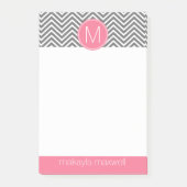 Grijze en roze Chevrons met één monogram Post-it® Notes (Voorkant)