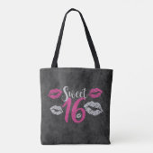 Grijze en roze glitter lippen tote bag (Achterkant)