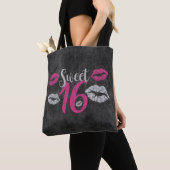 Grijze en roze glitter lippen tote bag (Dichtbij)