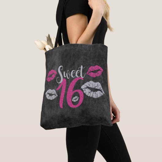 Grijze en roze glitter lippen tote bag (Dichtbij)