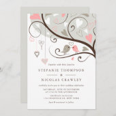 Grijze en roze grillige lovebirds bruiloft kaart (Voorkant / Achterkant)