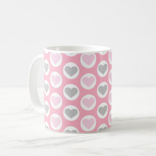Grijze en Roze Hartjes Koffiekop Valentijn Beker Koffiemok