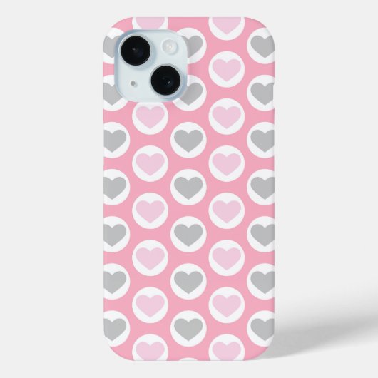 Grijze en Roze Hartjes Mobiele Telefoon Hoesje Val (Achterkant)