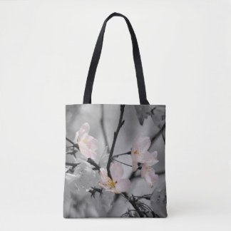 Grijze en roze kersenbloesems tote bag