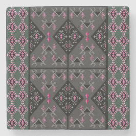 Grijze en roze vogels en graven Kilim Pattern Stenen Onderzetter