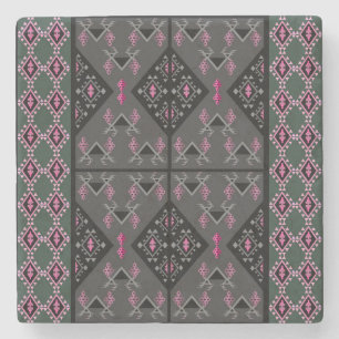 Grijze en roze vogels en graven Kilim Pattern Stenen Onderzetter