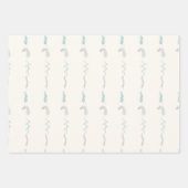 Grijze en turquoise bloemige doedels in het wit. inpakpapier vel (Voorkant)