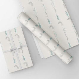 Grijze en turquoise bloemige doedels in het wit. inpakpapier vel