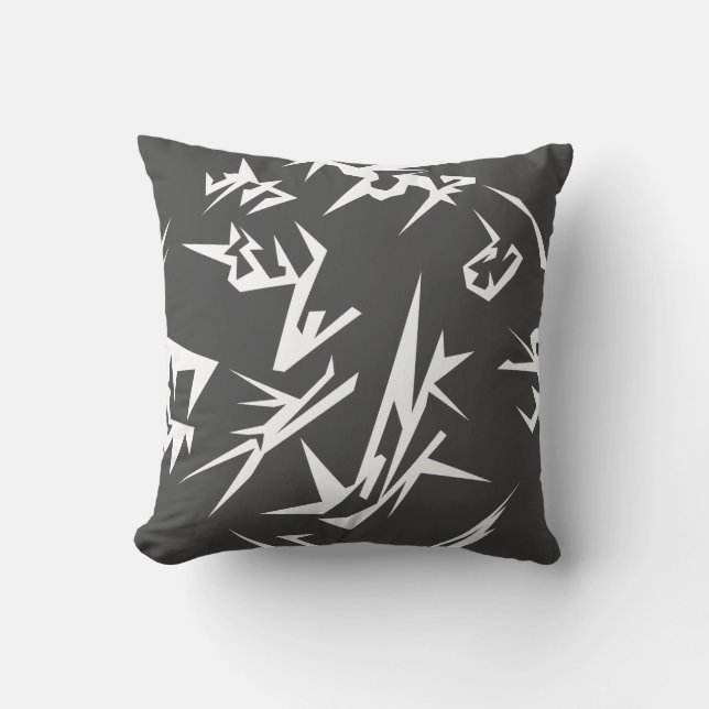 Grijze en witte Abstracte kunststok Kussen (Voorkant)