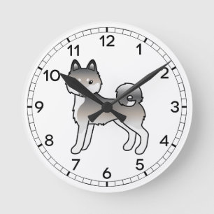 Grijze En Witte Alaskan Klee Kai Cartoon Hond Ronde Klok