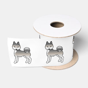 Grijze en witte Alaskan Klee Kai Schattige Cartoon Satijnen Lint