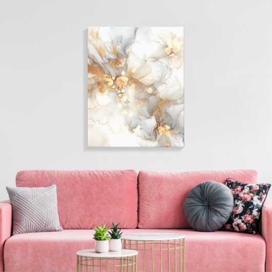 Grijze en witte alcohol inkt canvas afdruk (Insitu (Woonkamer))