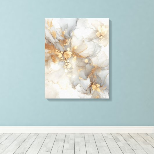 Grijze en witte alcohol inkt canvas afdruk (Insitu (Houten vloer))