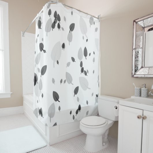 grijze en witte bladeren douchegordijn (In situ)