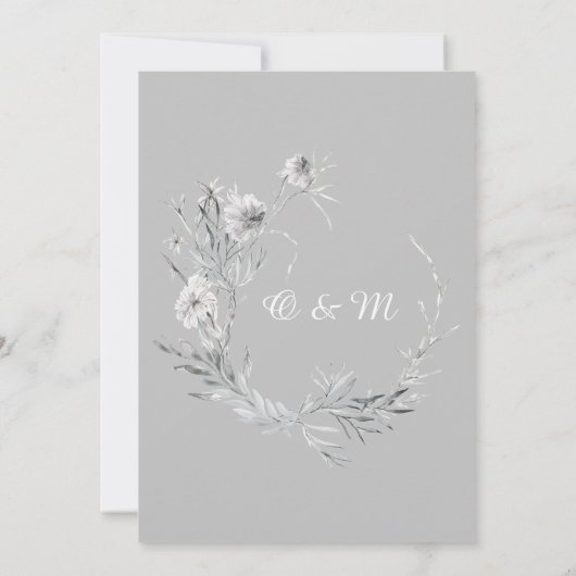 Grijze en witte bloemen. Bloemige rustieke trouw  Kaart (Achterkant)