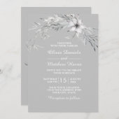 Grijze en witte bloemen. Bloemige rustieke trouw Kaart (Voorkant / Achterkant)