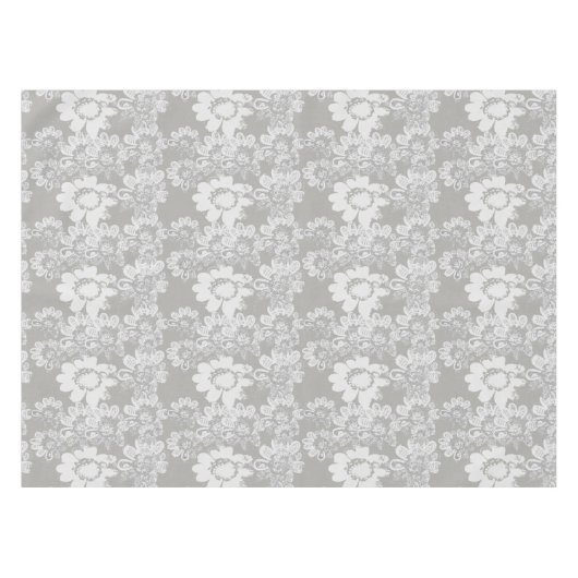 Grijze en Witte Bloemen Fantasy Tafeldoek Tafelkleed (Voorkant (Horizontaal))