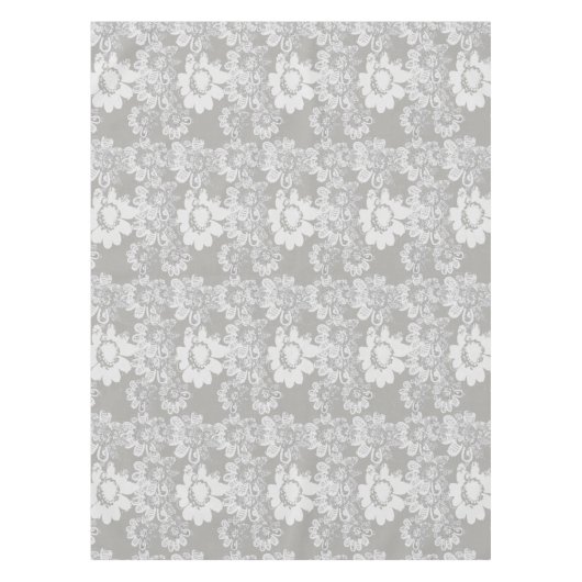 Grijze en Witte Bloemen Fantasy Tafeldoek Tafelkleed (Voorkant)