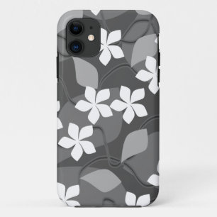 Grijze en witte bloemen. Floral Pattern. iPhone 11 Hoesje