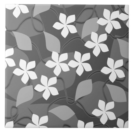 Grijze en witte bloemen. Floral Pattern. Tegeltje (Voorkant)