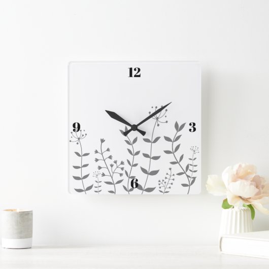 Grijze en witte bloemen vierkante klok (Huis)