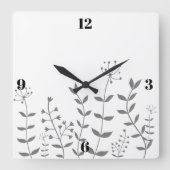 Grijze en witte bloemen vierkante klok (Voorkant)