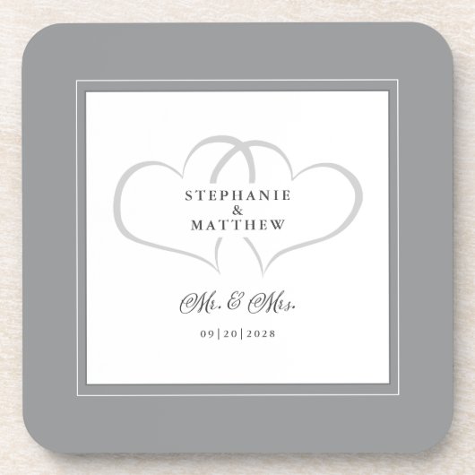 Grijze en witte bruiloft Mr & Mrs Elegant Chic Hea Bier Onderzetter (Voorkant)