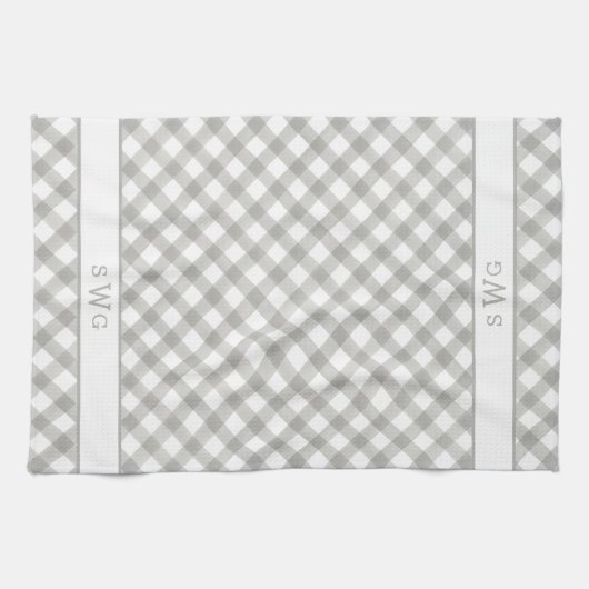 Grijze en witte buffels Drie Initialen monogram Theedoek (Horizontaal)