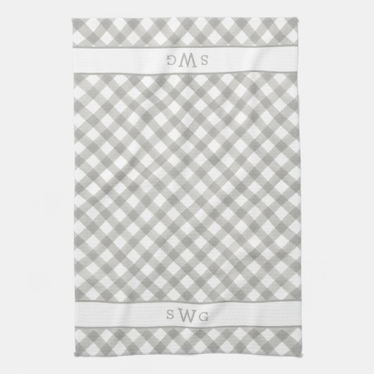 Grijze en witte buffels Drie Initialen monogram Theedoek (Verticaal)