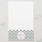 Grijze en witte Chevron met Pastel Roze Nautical Briefpapier (Voorkant)