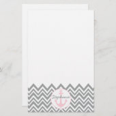 Grijze en witte Chevron met Pastel Roze Nautical Briefpapier (Voorkant / Achterkant)