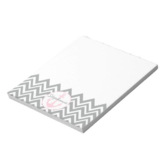 Grijze en witte Chevron met Pastel Roze Nautical Notitieblok (Linkerzijde)