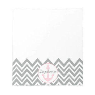 Grijze en witte Chevron met Pastel Roze Nautical Notitieblok
