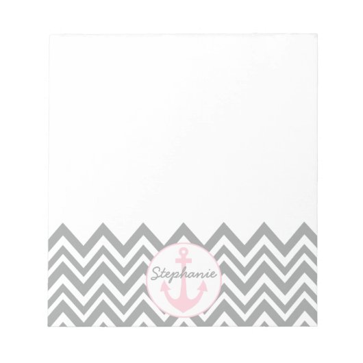 Grijze en witte Chevron met Pastel Roze Nautical Notitieblok (Voorkant)