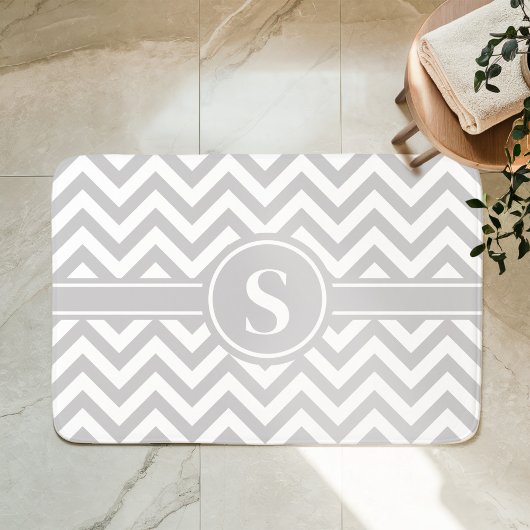 Grijze en witte Chevron-monogram Badmat