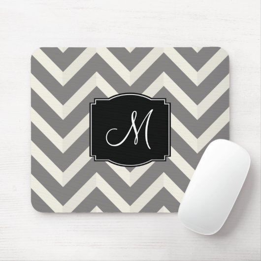 Grijze en witte Chevron Stripes met monogram Muismat (Met muis)