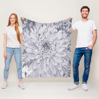 Grijze en Witte Dahlia Bloem Fleece Deken